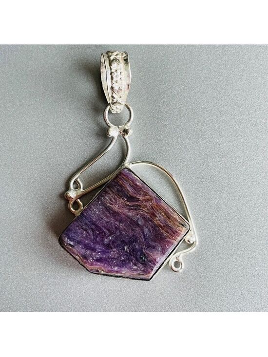 Jewelry - Natural Charoite Purple Nugget Sterling Silver Vintage Pendant for Neckl…